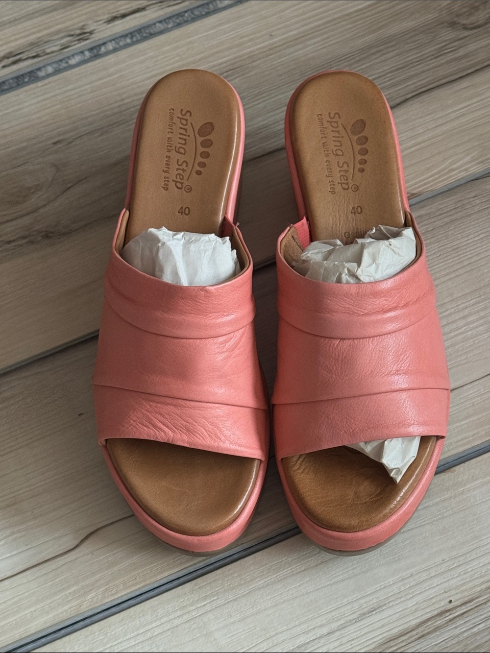 Spring Step Coral Leather Slip-On Mules